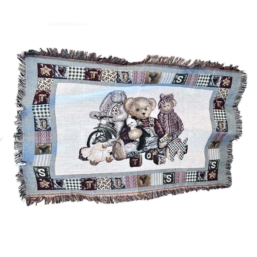 BLUE JEAN TEDDY BEAR Throw Baby Blanket Panda Toys Blocks  Springmaid